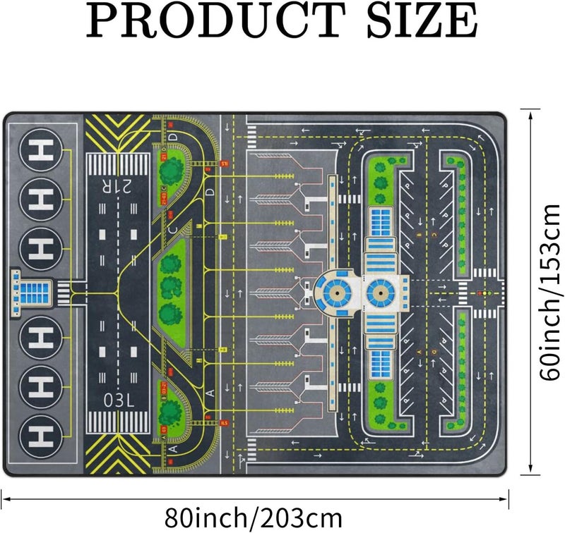Engree Kids Rugs for Playroom, Aircraft Runway Traffic System Playmat Rugs - 5x7 Ft Kids Carpet Airplane Tarmac Airport Play Mat for Bedroom - Non-Slip Have Fun Safe Nursery Rug - Image 2